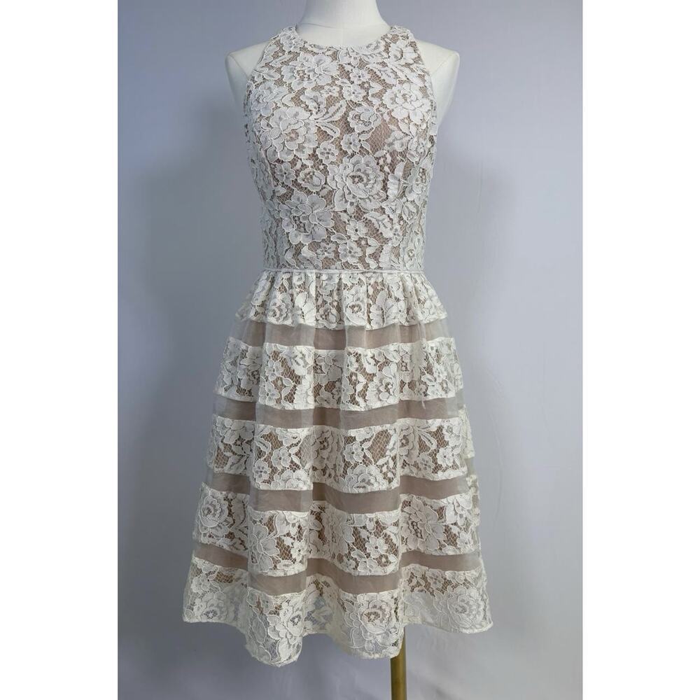 AQUA White Lace‎ Dress Sleeveless Layered Party Cocktail Dress Sz 6